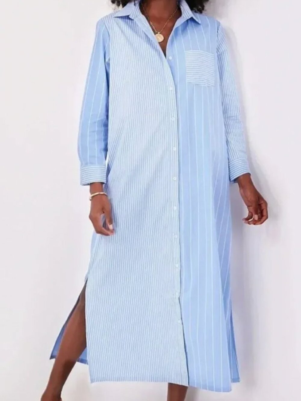 TUCKERNUCK POMANDER PLACE STRIPED MAXI SHIRT DRESS, L